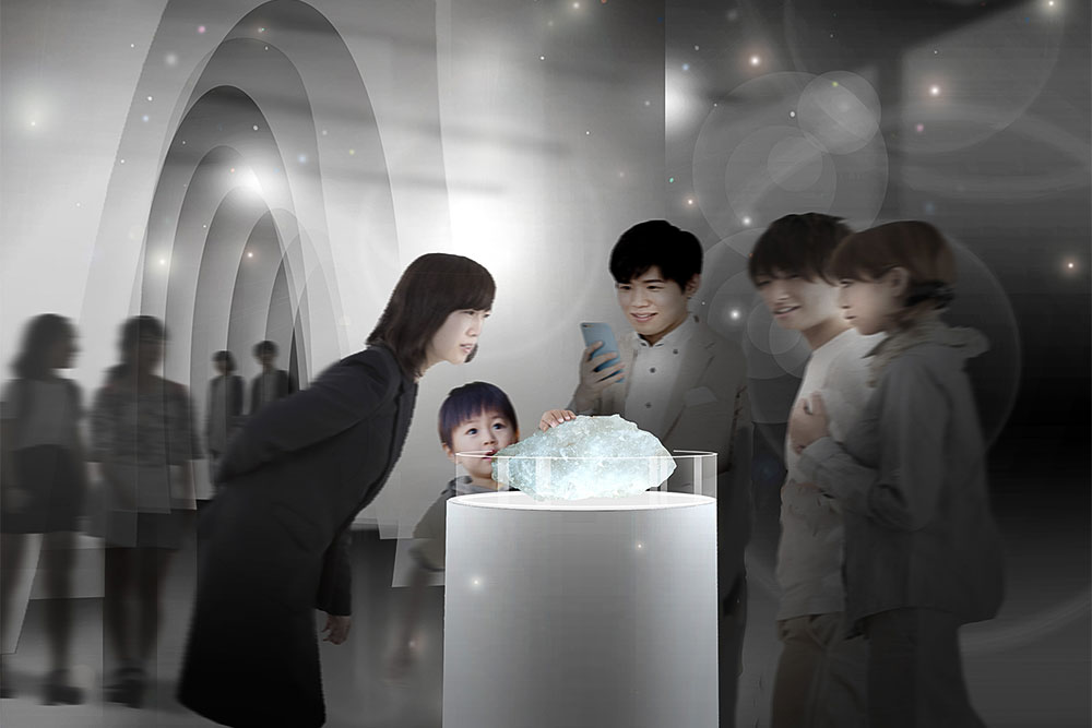 南極の氷の展示を見ている家族（イメージ画像）